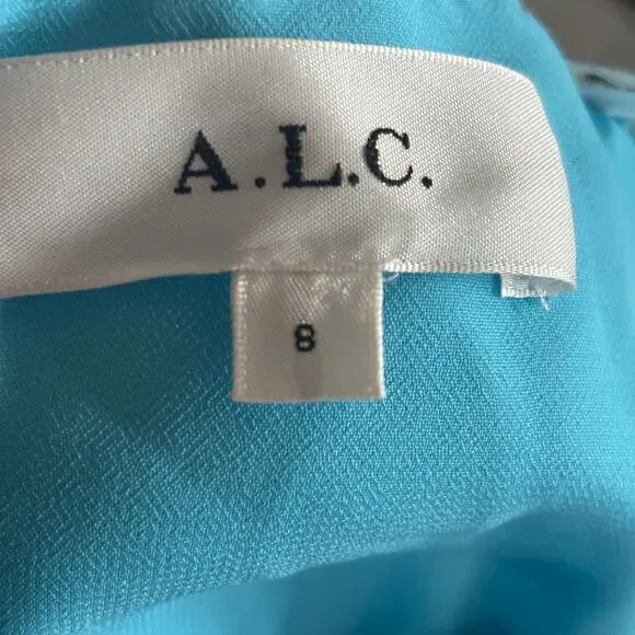 ALC Violet Strapless Halter Asymmetric‎ Dress Floral Silk Blue Size 8 NWOT - Picture 4 of 6